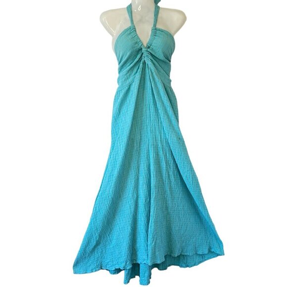 MARA HOFFMAN Swim Annika Midi Maxi Halter Dress with Tie Fairy Light Teal Med - Picture 3 of 9
